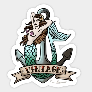 Retro Mermaid Tattoo Art Sticker